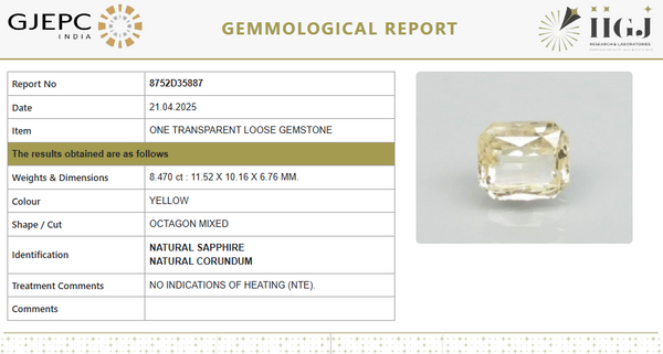 Natural Yellow Sapphire | Untreated | Octagon Mixed Cut | Govt. Lab Certified | 8752D35887 image 1