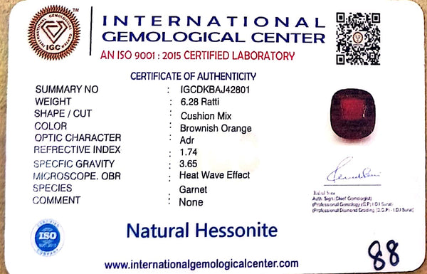Natural Hessonite Garnet | Cushion Mix Cut | Brownish Orange Certificate No.: IGCDKBAJ42801 image 2