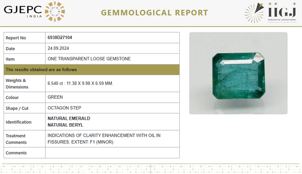 Natural Emerald 7.27 Ratti | Octagon Step Cut | Govt. Lab Certified | 6938d27104 image 1