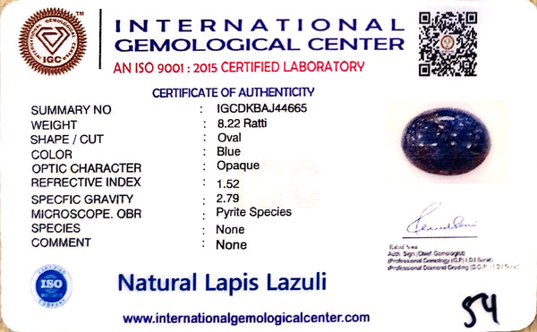 Natural Lapis Lazuli | Oval Cut | Govt. Lab Certified Certificate No.: IGCDKBAJ44665 image 2