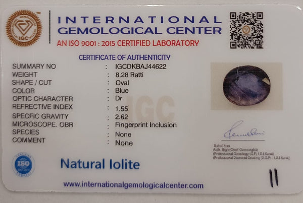 Natural Iolite| Govt. Lab Certified | Oval |Blue withCertificate No.: IGCDKBAJ44622 image 2