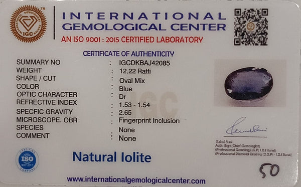 Natural Iolite| Govt. Lab Certified | Oval Mix|Blue withCertificate No.: IGCDKBAJ42118 (Copy) image 2