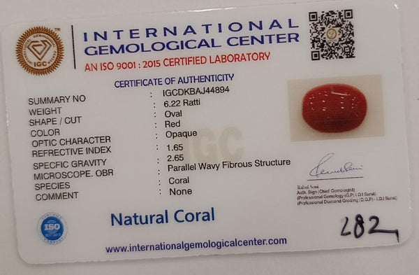 NaturalRed Coral | Certified| Oval CutGemstone Summary No. IGCDKBAJ44894 image 2