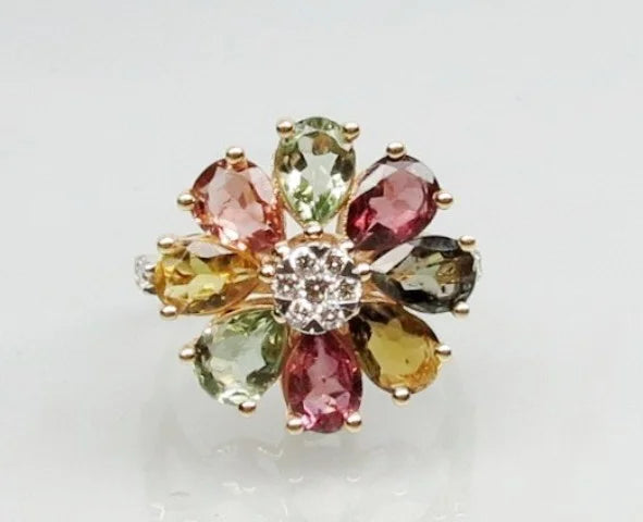 Exquisite Natural Tourmaline & Diamond Ring in 14K Gold image 0