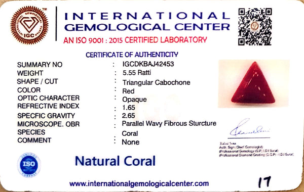 Natural Italian Red Coral | Certified Triangular Cabochon Moonga | Untreated Gemstone IGCDKBAJ42468 image 1