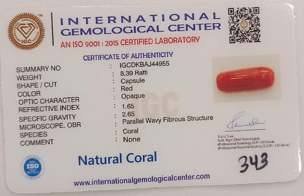 Natural Red Coral | Certified |Capsule Cut Gemstone Summary No. IGCDKBAJ44955 image 2