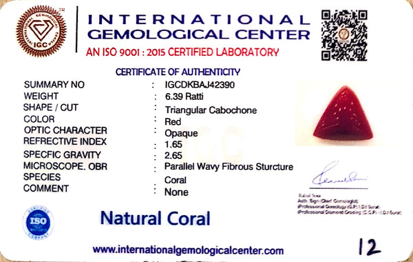 Natural Italian Red Coral | Certified Triangular Cabochon Moonga | Untreated Gemstone IGCDKBAJ42390 image 1