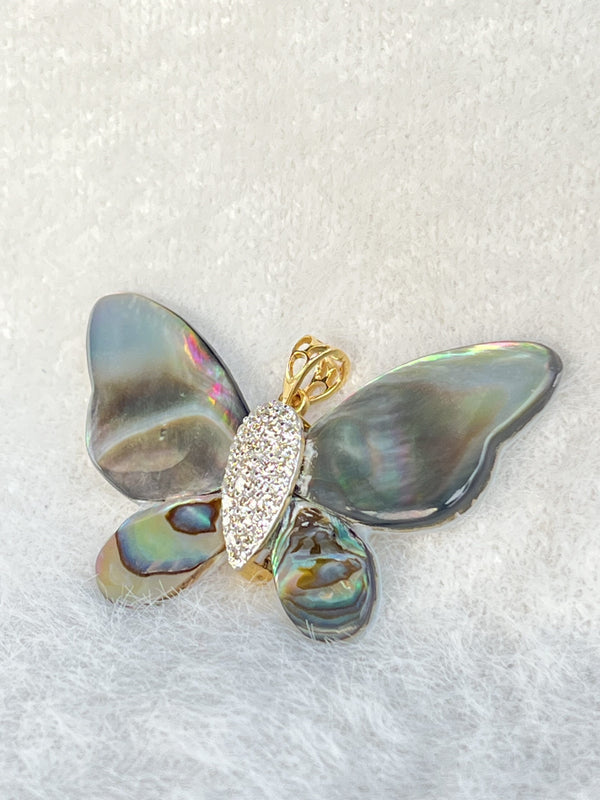 LunaWings Pendant – Gray Shell Butterfly with 0.66 ct Natural Diamonds image 1