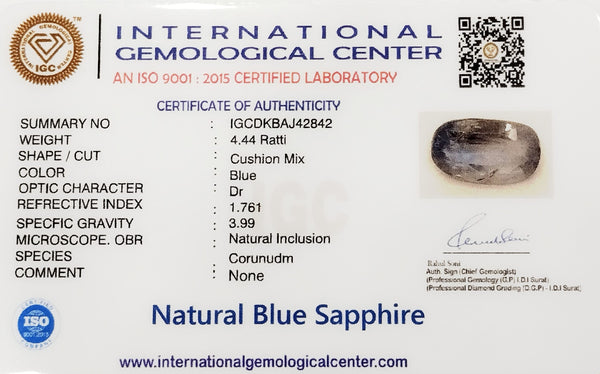 Natural Blue Sapphire | IGC Certified | Cushion Mix Cut | Premium Astrological GemstoneCertified by: IGC (ISO 9001:2015 image 2