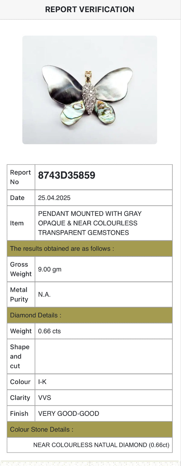 LunaWings Pendant – Gray Shell Butterfly with 0.66 ct Natural Diamonds image 2