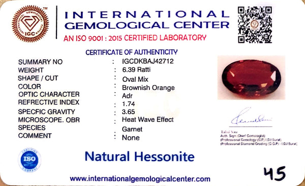 Natural Hessonite Garnet | Certified | Oval Mix Cut | Brownish Orange Certificate No.: IGCDKBAJ42712 image 2