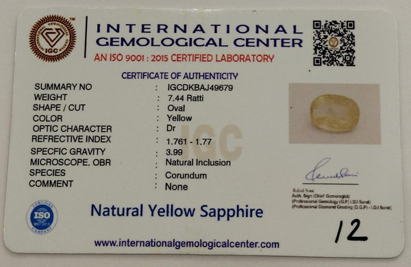 Natural Yellow Sapphire | Oval Cut | IGC Certified No.: IGCDKBAJ49679 image 1