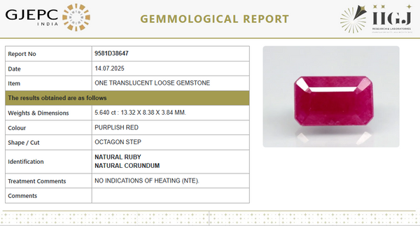Natural Purplish Red Ruby | Certified Unheated | Octagon Mixed Cut Report No. 9581D38647 image 1