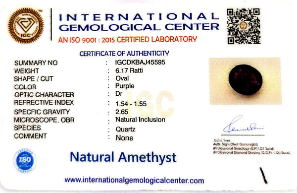 Natural Amethyst | Oval| Lab Certified No. IGCDKBAJ45595 image 2