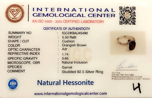 Natural Hessonite Ring | Orangish Brown Gomed | Certified Garnet Gemstone in 92.5 Silver image 2