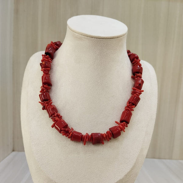 Natural coral single line mix shape bead necklace (09) – Tushar Gems