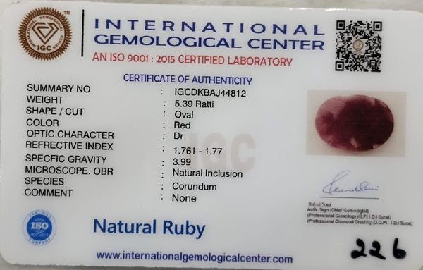 Natural Ruby | Oval Cut | IGC Certified No.: IGCDKBAJ44812 image 2