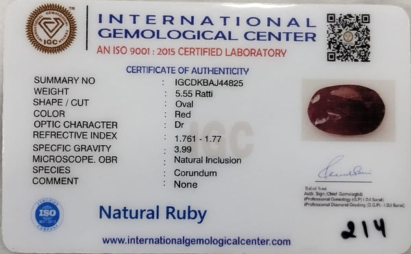 Natural Ruby | Oval Cut | IGC Certified No.: IGCDKBAJ44825 image 2