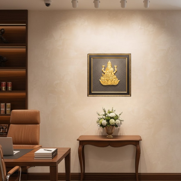 Maa Laxmi Ji on Raw Pyrite Frame