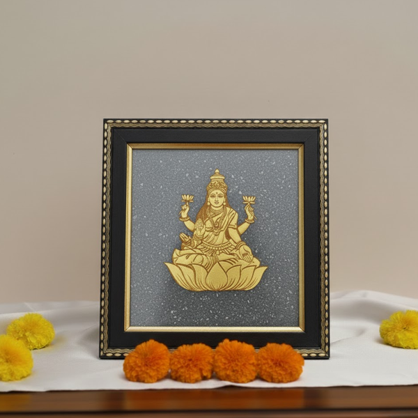Maa Laxmi Ji on Raw Pyrite Frame