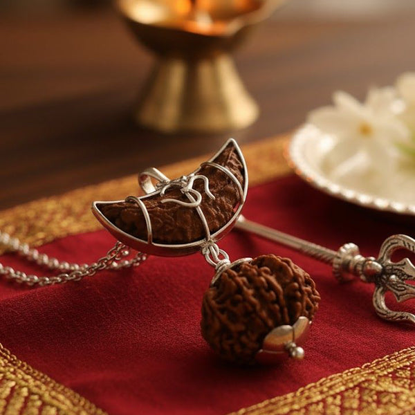 1 Mukhi & 14 Mukhi Rudraksha Pendant in 925 Sterling Silver – Certified Divine Power Combination