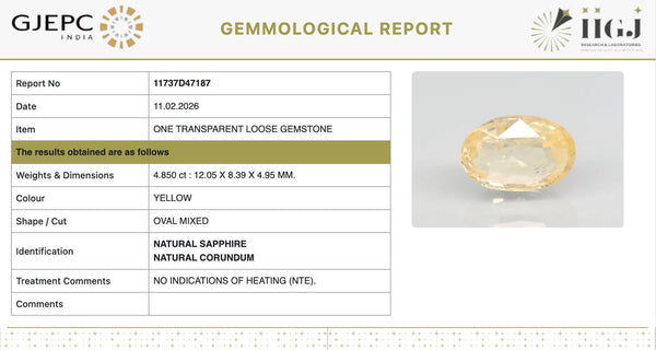 Natural Yellow Sapphire |KB 120H00| Oval Mixed | Transparent | Govt. Lab Certified | Report No. 11737D47187