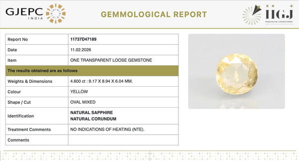 Natural Yellow Sapphire | Oval Mixed| Transparent | Govt. Lab Certified | Report No. 11737D47189