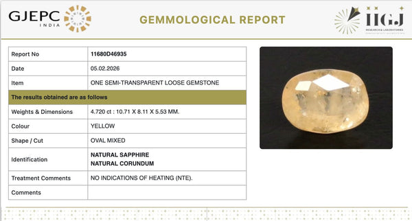 Natural Yellow Sapphire | Oval Mixed| Transparent | Govt. Lab Certified | Report No. 11680D46935