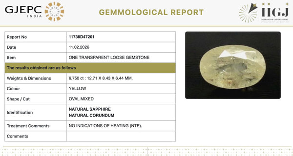 Natural Yellow Sapphire | Oval Mixed| Transparent | Govt. Lab Certified | Report No. 11738D47201