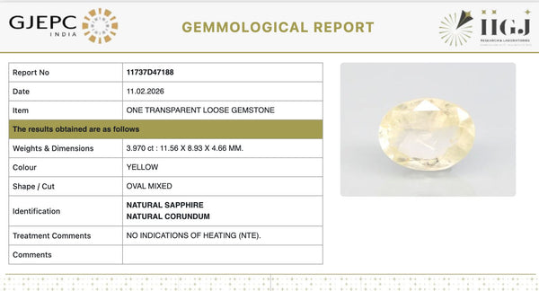 Natural Yellow Sapphire |KB 120H00| Oval Mixed| Transparent | Govt. Lab Certified | Report No. 11737D47188
