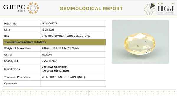 Natural Yellow Sapphire | Oval Mixed| Transparent | Govt. Lab Certified | Report No. 11775D47377