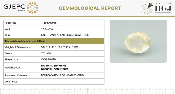 Natural Yellow Sapphire |KB 120H00| Oval Mixed| Transparent | Govt. Lab Certified | Report No. 11836D47516
