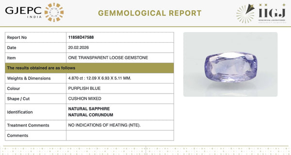 Natural Purplish Blue Sapphire |250H00| Cushion Mixed | Transparent | Govt. Lab Certified | 11858D47588
