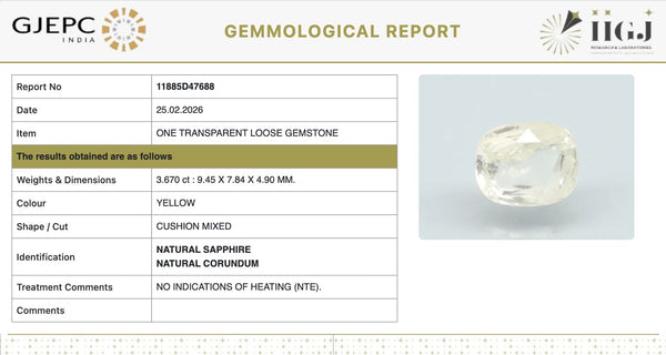 Natural Yellow Sapphire | Cushion Mixed| Transparent | Govt. Lab Certified | Report No. 11885D47688