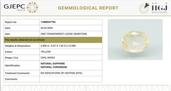 Natural Yellow Sapphire |60H00| Oval Mixed| Transparent | Govt. Lab Certified | Report No. 11886D47702