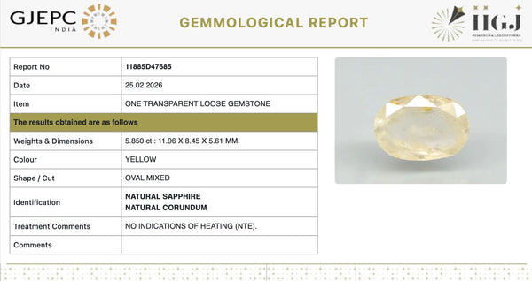 Natural Yellow Sapphire | 65H00| Oval Mixed| Transparent | Govt. Lab Certified | Report No. 11885D47685