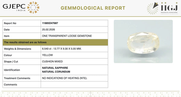 Natural Yellow Sapphire |80H00| Cushion Mixed| Transparent | Govt. Lab Certified | Report No. 11885D47687