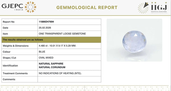 Natural Blue Sapphire |06.50| Oval Mixed | Transparent | Govt. Lab Certified | Report No . 11886D47694