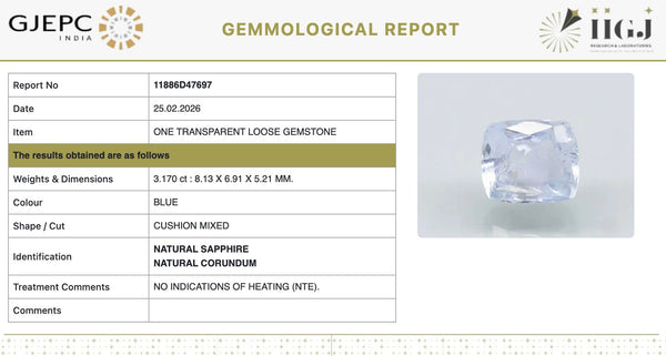 Natural Blue Sapphire | Cushion Mixed | Transparent | Govt. Lab Certified | Report No . 11886D47697