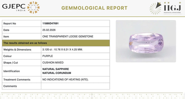 Natural Purplish Blue Sapphire | Cushion Mixed | Transparent | Govt. Lab Certified | Report No . 11886D47691