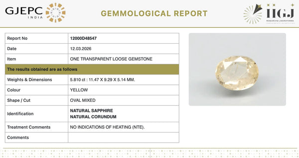 Natural Yellow Sapphire |KB|Oval Mixed | Transparent | Govt. Lab Certified | Report No.12000D48547