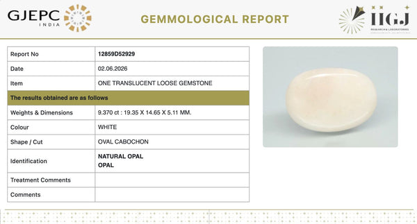 Natural Opal | Oval Cabochon | IIGJ Certified No.: 12859D52929