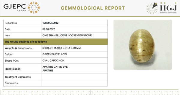 Natural Cat's Eye | Oval Cabochon | IIGJ Certified No.: 12859D52932