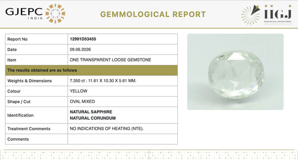 Natural Yellow Sapphire |85H00| Oval Mixed Cut | IIGJ Certified No.: 12991D53455