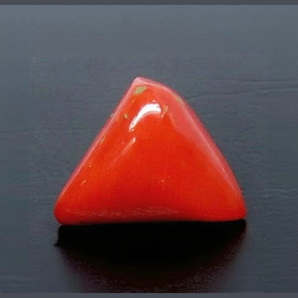 Natural Italian Red Coral (Moonga) triangular cabochon, report no. 12939D53318