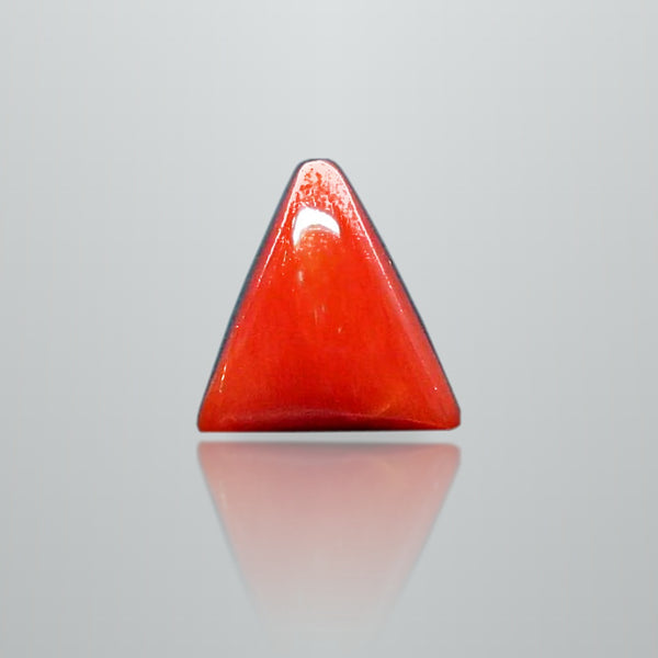 Natural Italian Red Coral (Moonga) triangular cabochon, report no. 12939D53315