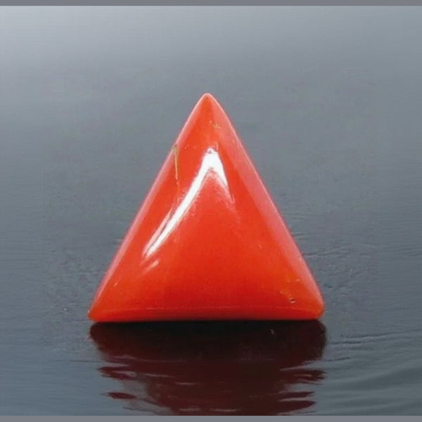 Natural Italian Red Coral (Moonga) triangular cabochon, report no. 12939D53317