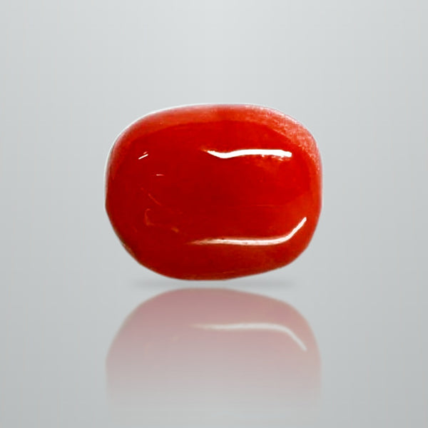 Natural Italian Red Coral (Moonga) oval cabochon, report no. 12992D53471