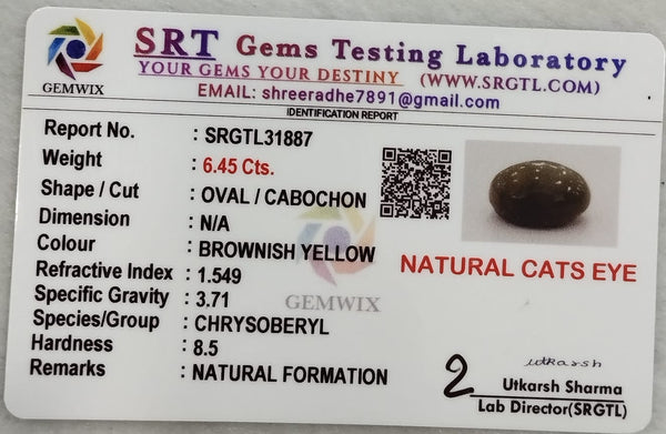Natural Cat's Eye: |2H00| The Stone of Ketu for Protection and Spiritual Growth Summary No SRGTL31887