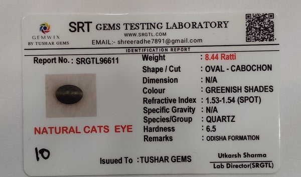 Natural Cat's Eye (Lehsunia) | 2H00 | Oval Cabochon | IGC Certified | Report No. SRGTL96611